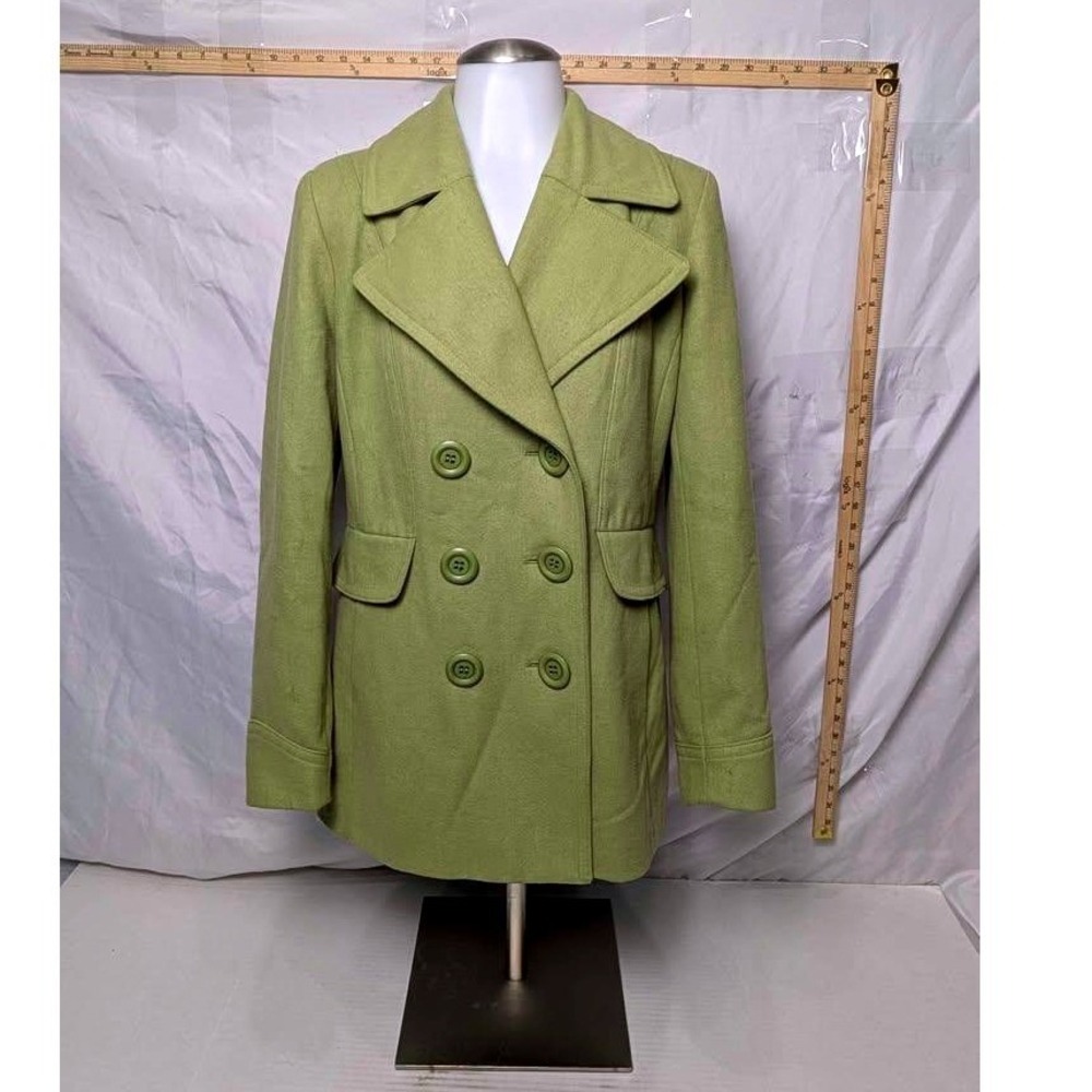 New York & Company ~ Pea Green ~‎ Wool Blend ~ Double Breasted Pea Coat ~ Size 2